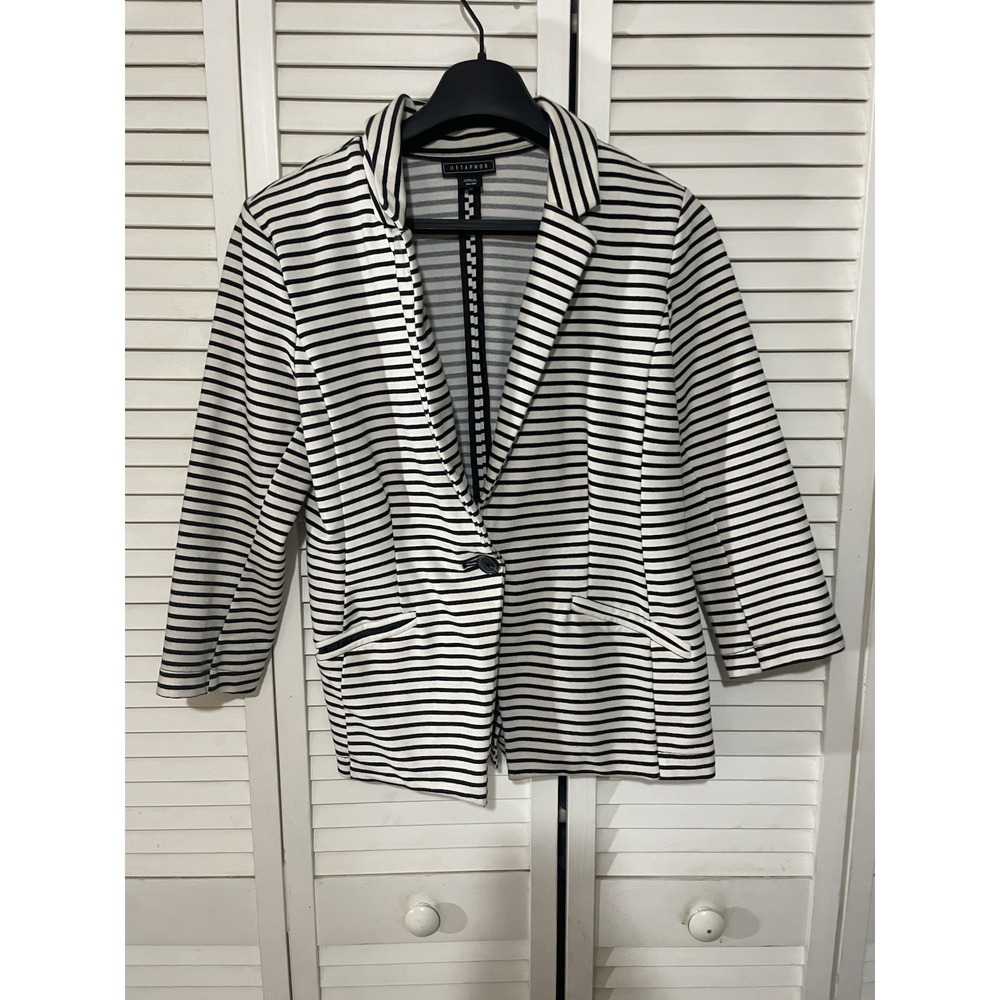 Metaphor Women's Striped Single-Breasted Blazer Jacket M Black White One-Button